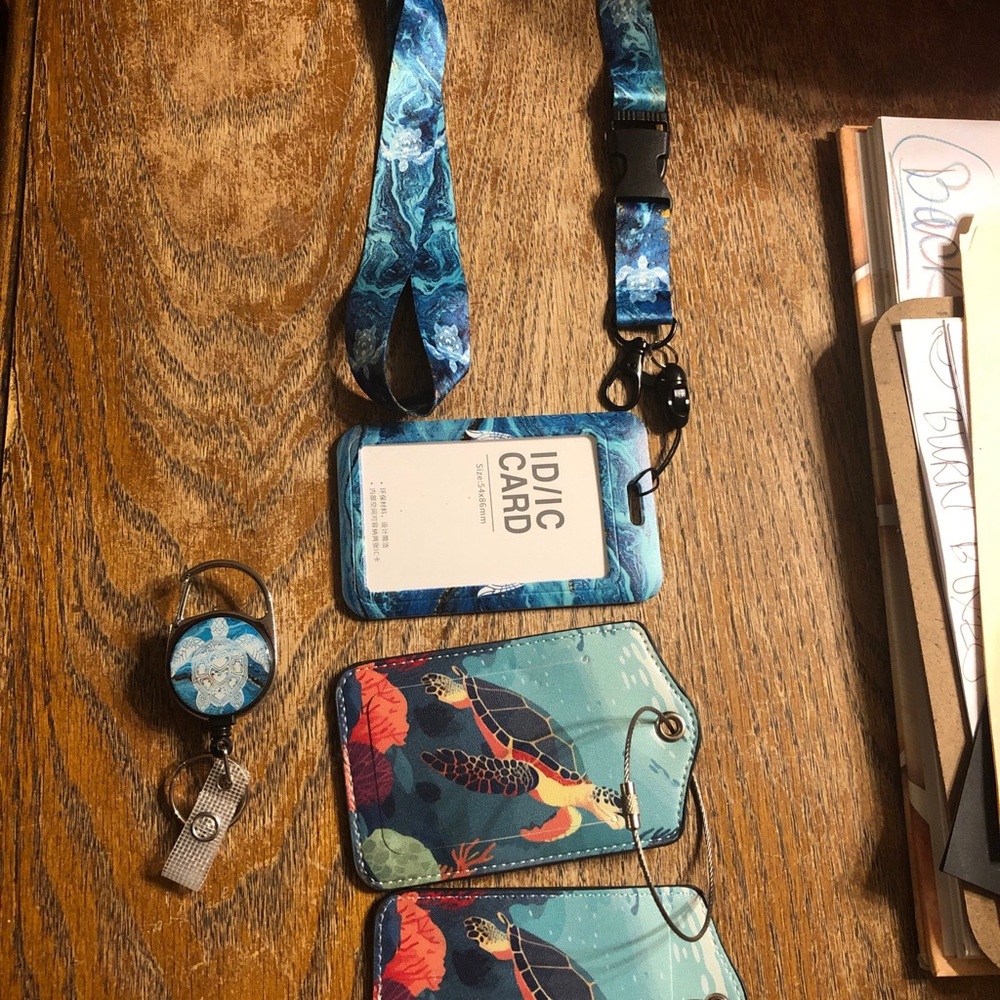 Blue Marble Lanyard Badge Holder & Turtle ID Card Set